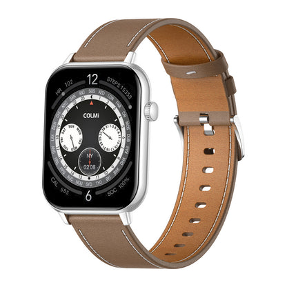 COLMI C28 Smartwatch – Silver + Brown Leather Strap_0