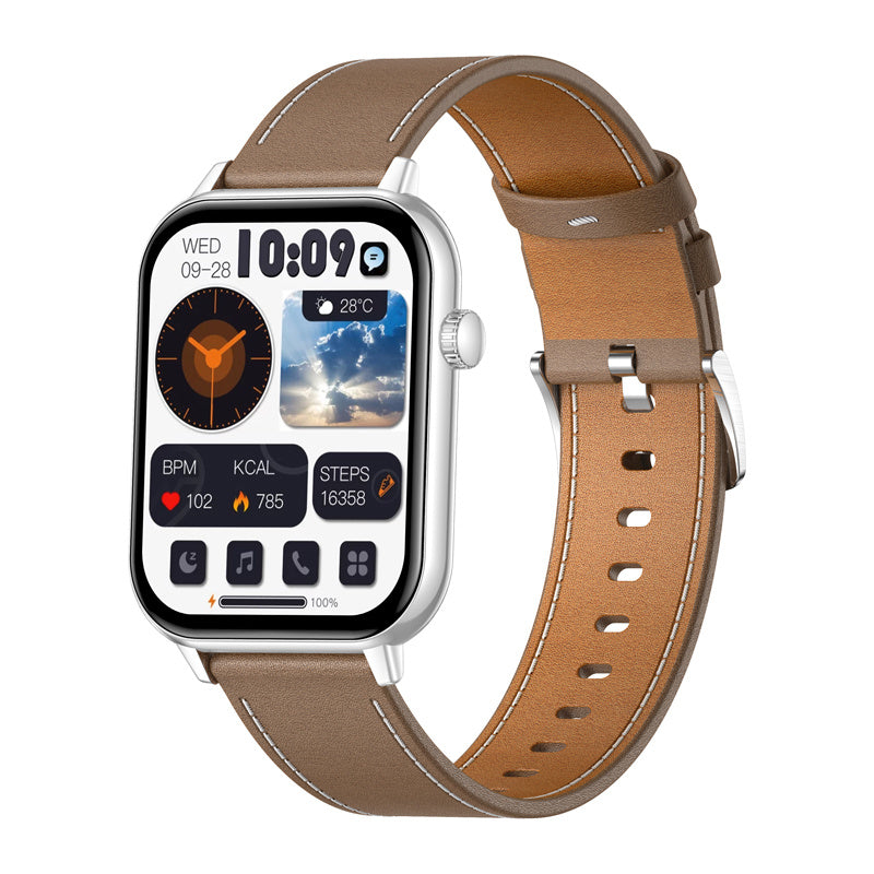 COLMI C28 Smartwatch – Silver + Brown Leather Strap_1