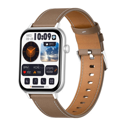 COLMI C28 Smartwatch – Silver + Brown Leather Strap_1