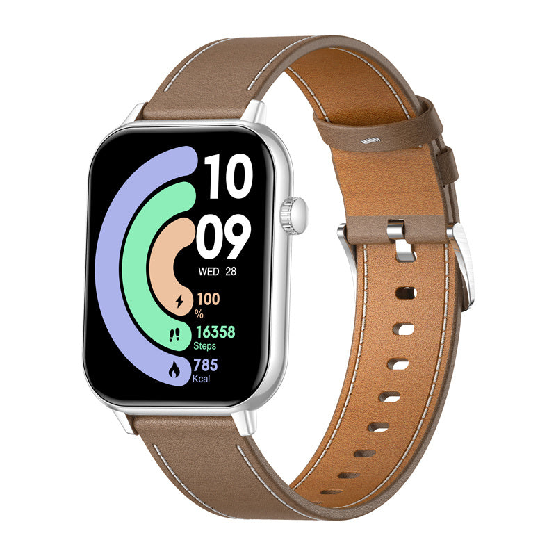 COLMI C28 Smartwatch – Silver + Brown Leather Strap_2