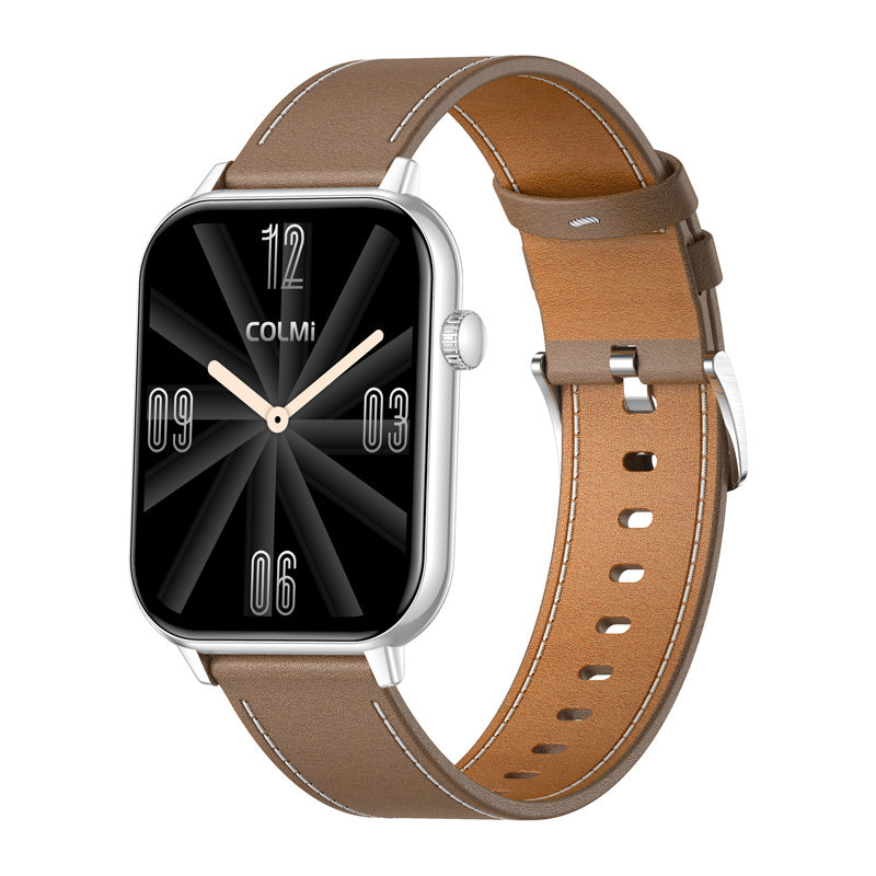 COLMI C28 Smartwatch – Silver + Brown Leather Strap_3