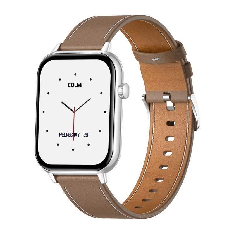 COLMI C28 Smartwatch – Silver + Brown Leather Strap_4