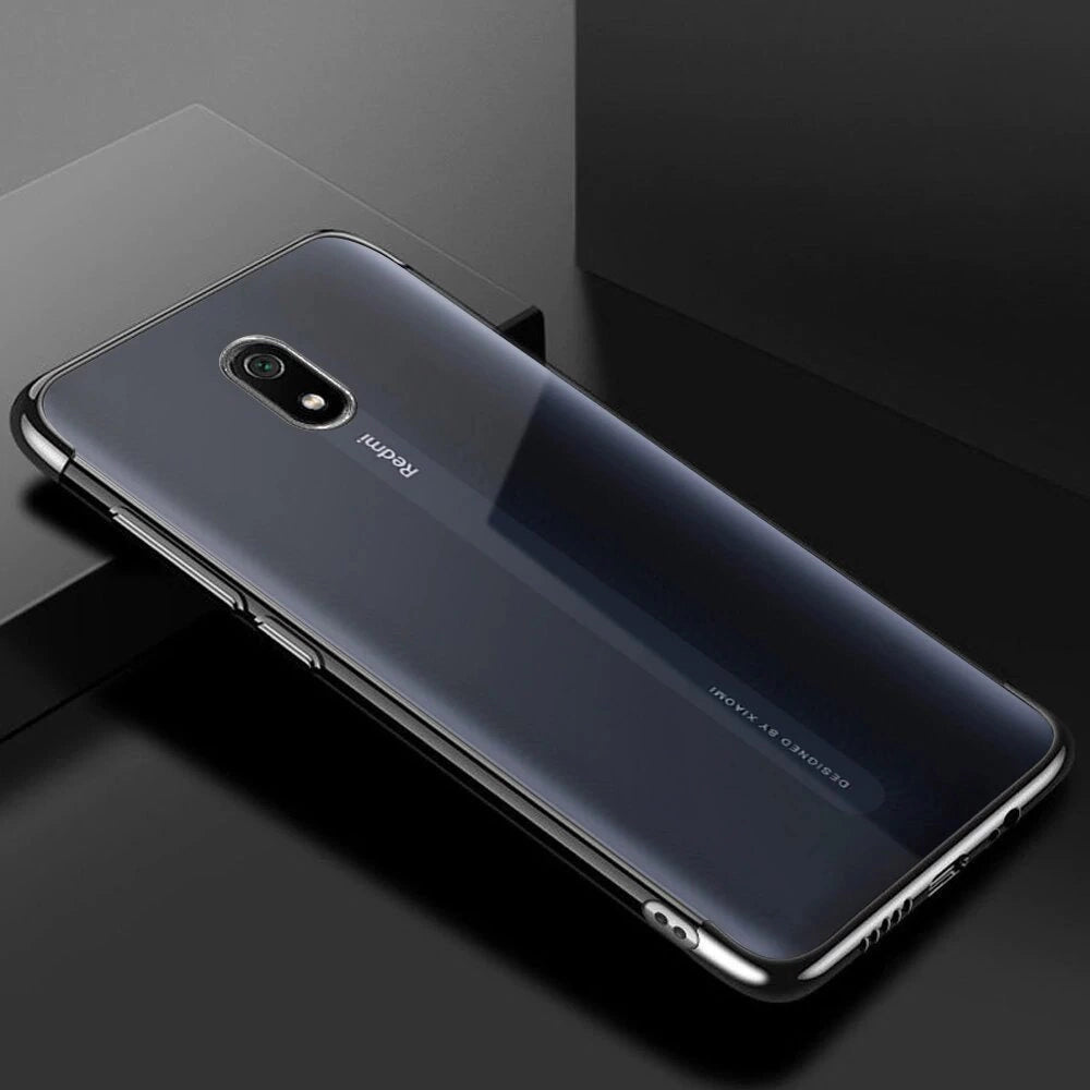 Clear Color Case Gel TPU Electroplating frame Cover for Xiaomi Redmi 8A black_1