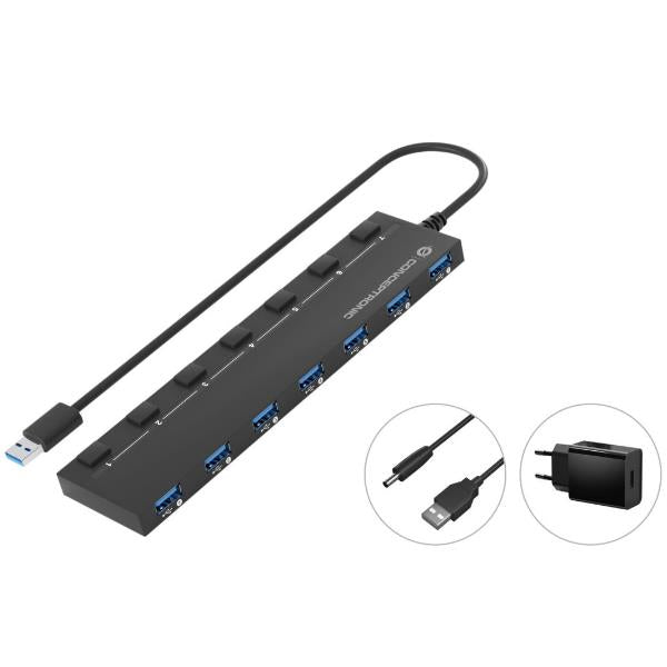 HUB USB 3.0 7-PORTE con adattatore di alimentazione, cavo da 90 cm, interruttore di alimen_0