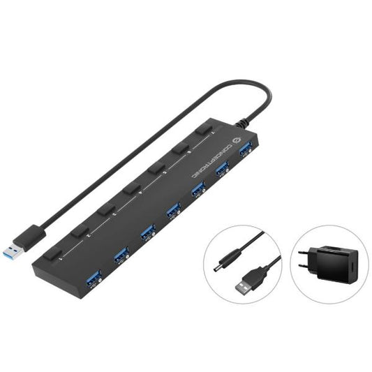 HUB USB 3.0 7-PORTE con adattatore di alimentazione, cavo da 90 cm, interruttore di alimen_0
