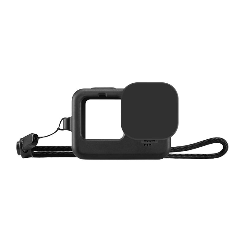 Puluz Silicone Case for GoPro HERO12, HERO11, HERO10, and HERO9 Black with Lens Cover and Strap (Black)_0