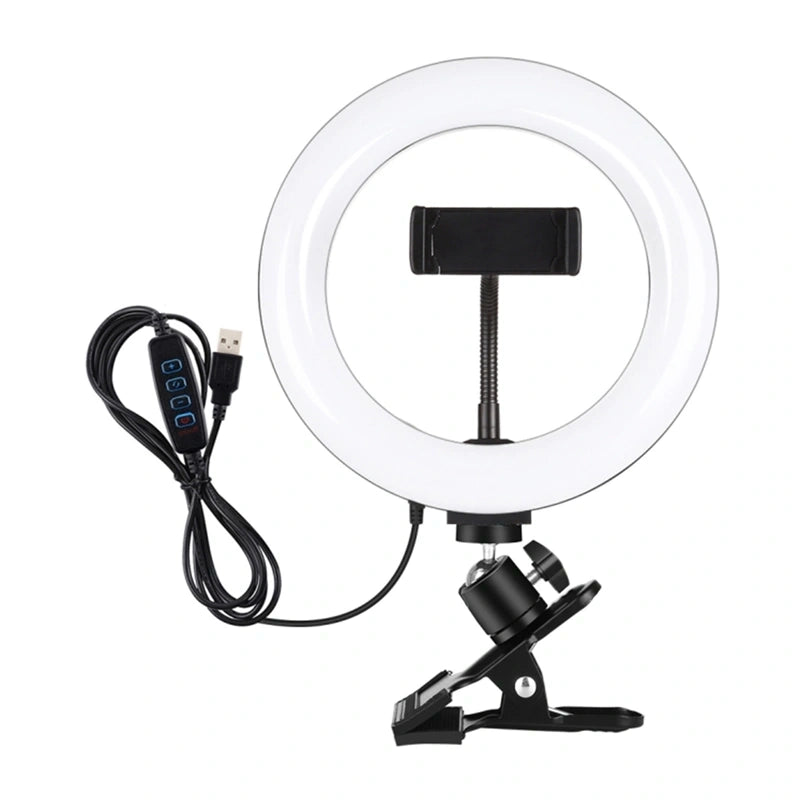 Puluz 20 cm Ring Light for Vlogging with Monitor Clip, Phone Holder, and Color Temperature Adjustment (Black)_0