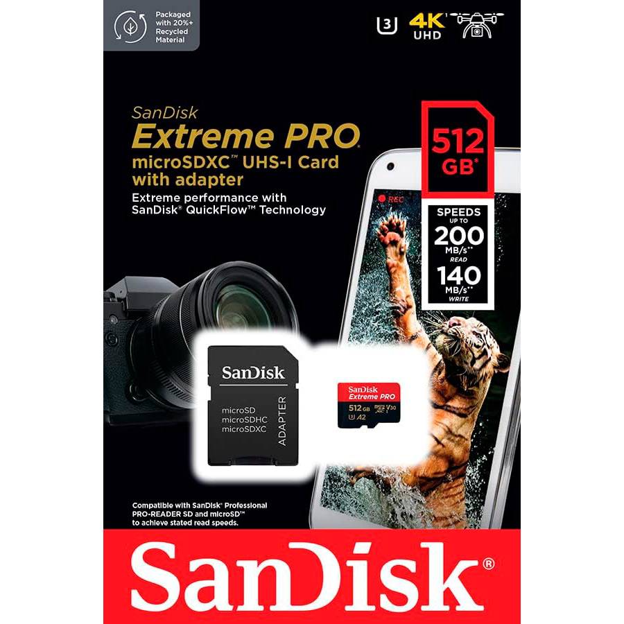 Cartão de Memória microSDXC SanDisk Extreme PRO 512GB (200MB/s) UHS-I, U3, V30, A2 + Adaptador SD_1