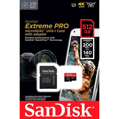 Cartão de Memória microSDXC SanDisk Extreme PRO 512GB (200MB/s) UHS-I, U3, V30, A2 + Adaptador SD_1