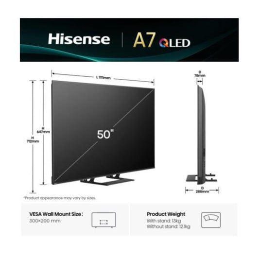 Televisor HISENSE 50" QLED 4K UHD Smart Vidaa + Subwoofer Posterior / Preto / 50A79Q_0