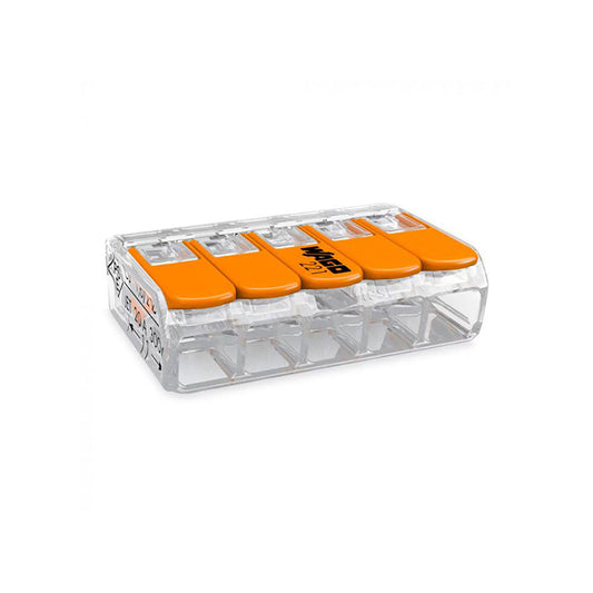 Conector rÃ¡pido com alavanca 5 condutores, Ã¸ mÃ¡ximo 4 mmÂ², 450 v, 32 a; transparente; 30 x 18,6 x 8,4 mm_0