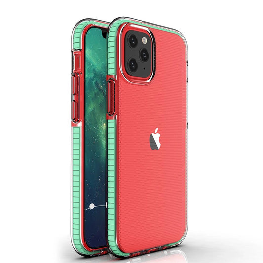 Spring Case clear TPU gel protective cover with colorful frame for iPhone 12 mini mint_0
