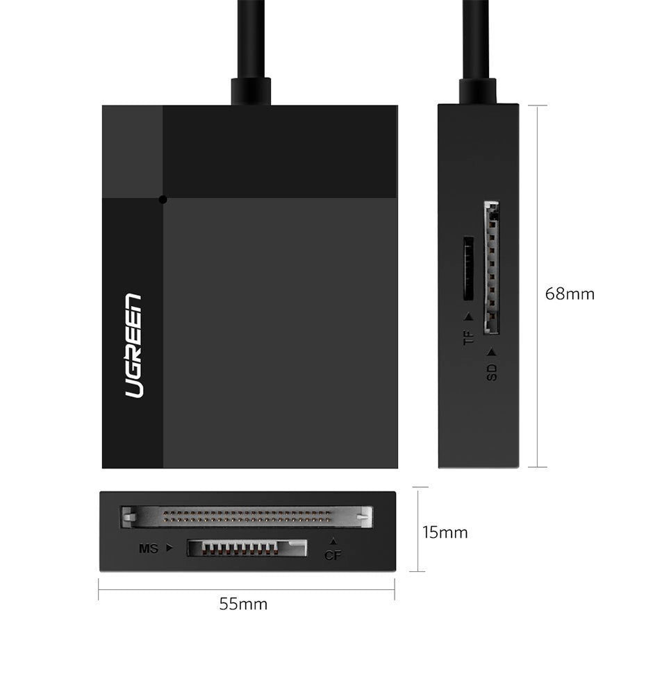 Ugreen CR125 30231 SD / micro SD / CF / MS memory card reader with USB 3.0 cable 0.5m - black_1