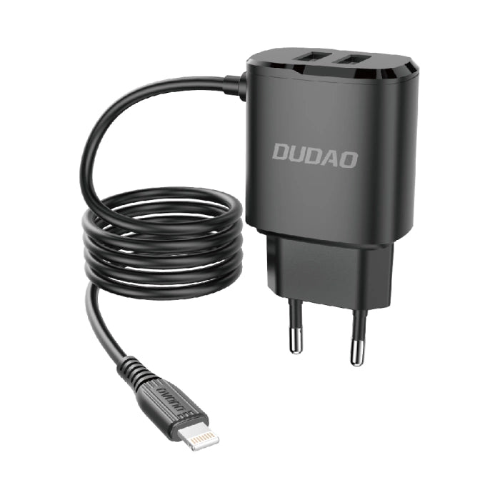 Dudao charger 2x USB with built-in 12W Lightning cable black (A2ProL black)_0