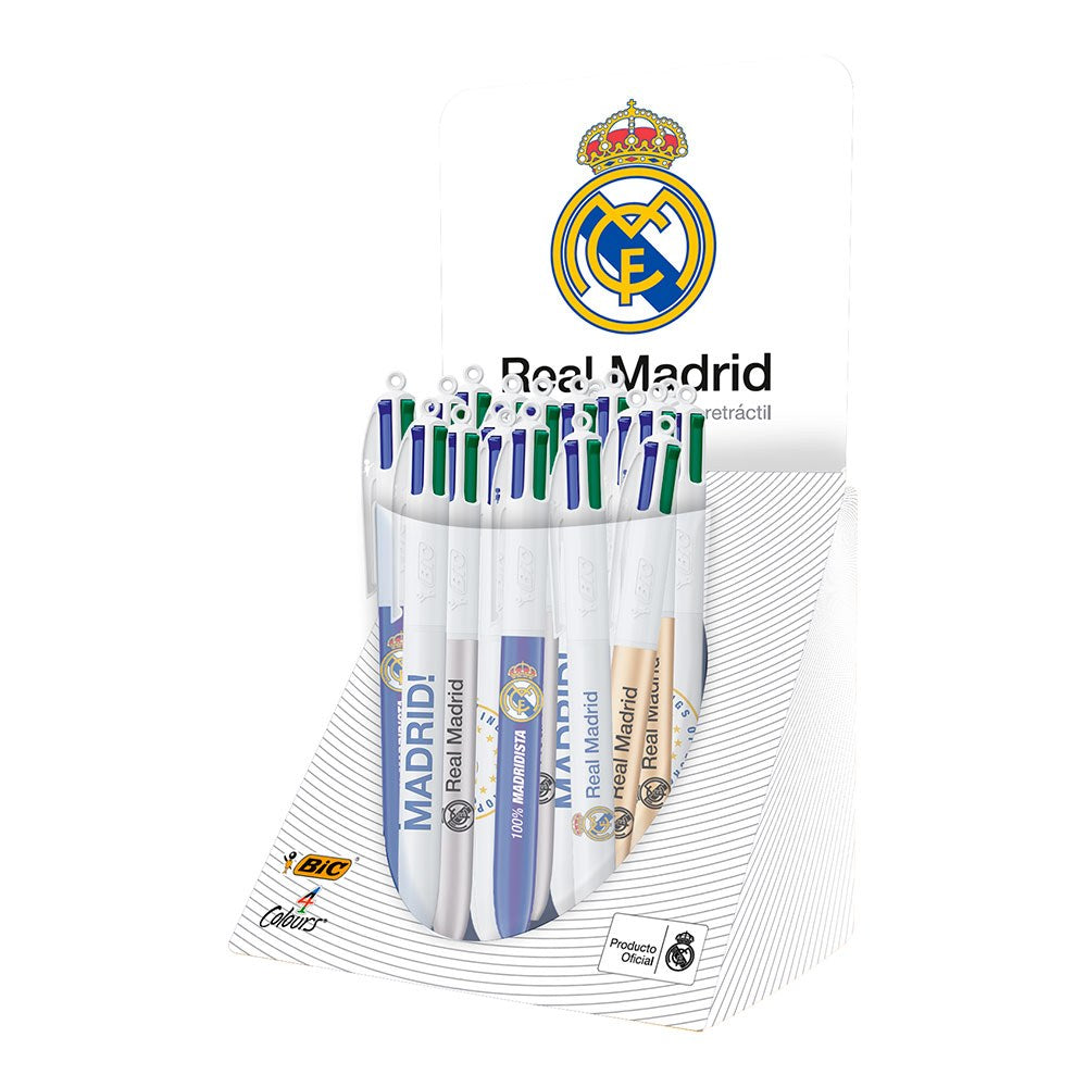 Caneta real madrid cf, tinta 4 cores, modelos variados_0