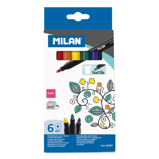 Caixa com 6 marcadores para pintar sobre tecidos milan_0