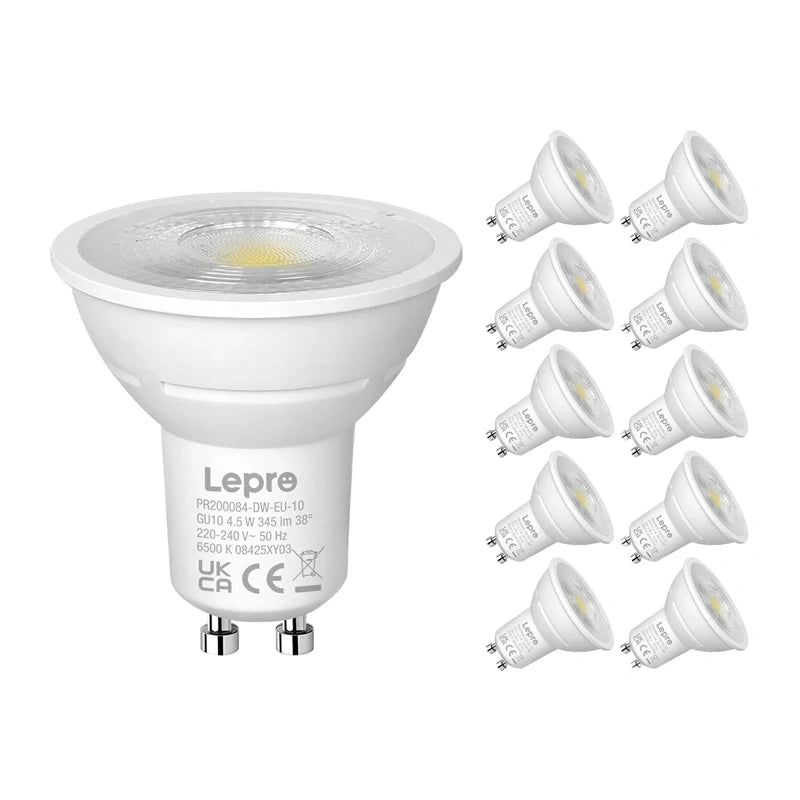 LEPRO 200084-DW-EU-10 GU10 Dimmable LED Bulb, 4.5W, 345 lm, 6500K, 38°, 10 pcs._0