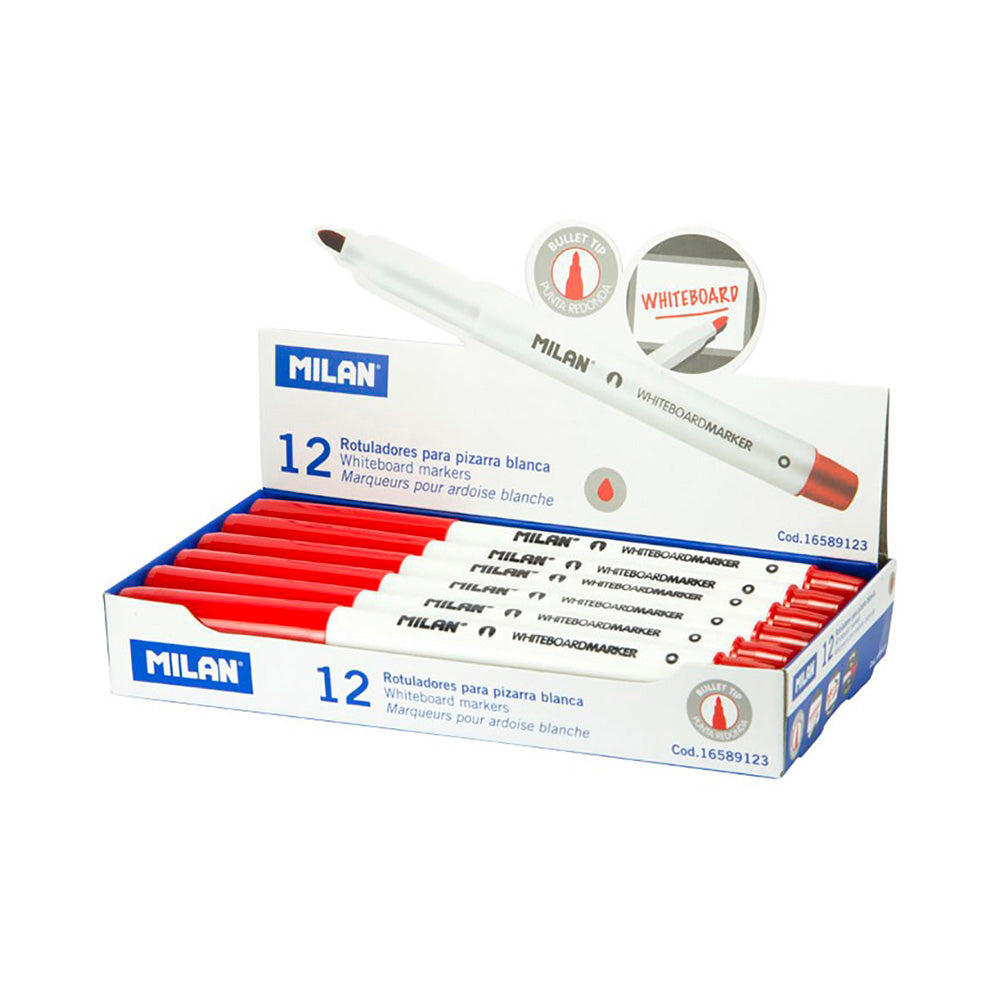 Caixa de 12 marcadores vermelhos Ã¸3,7mm para quadro-branco milan_0