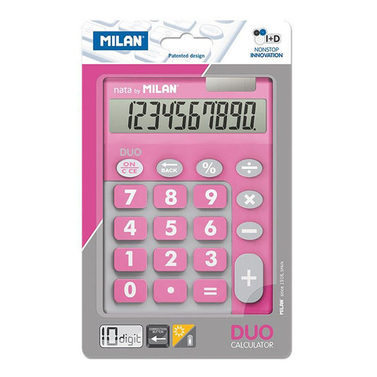 BlÃ­ster calculadora duo 10 dÃ­gitos rosa teclas grandes milan_0