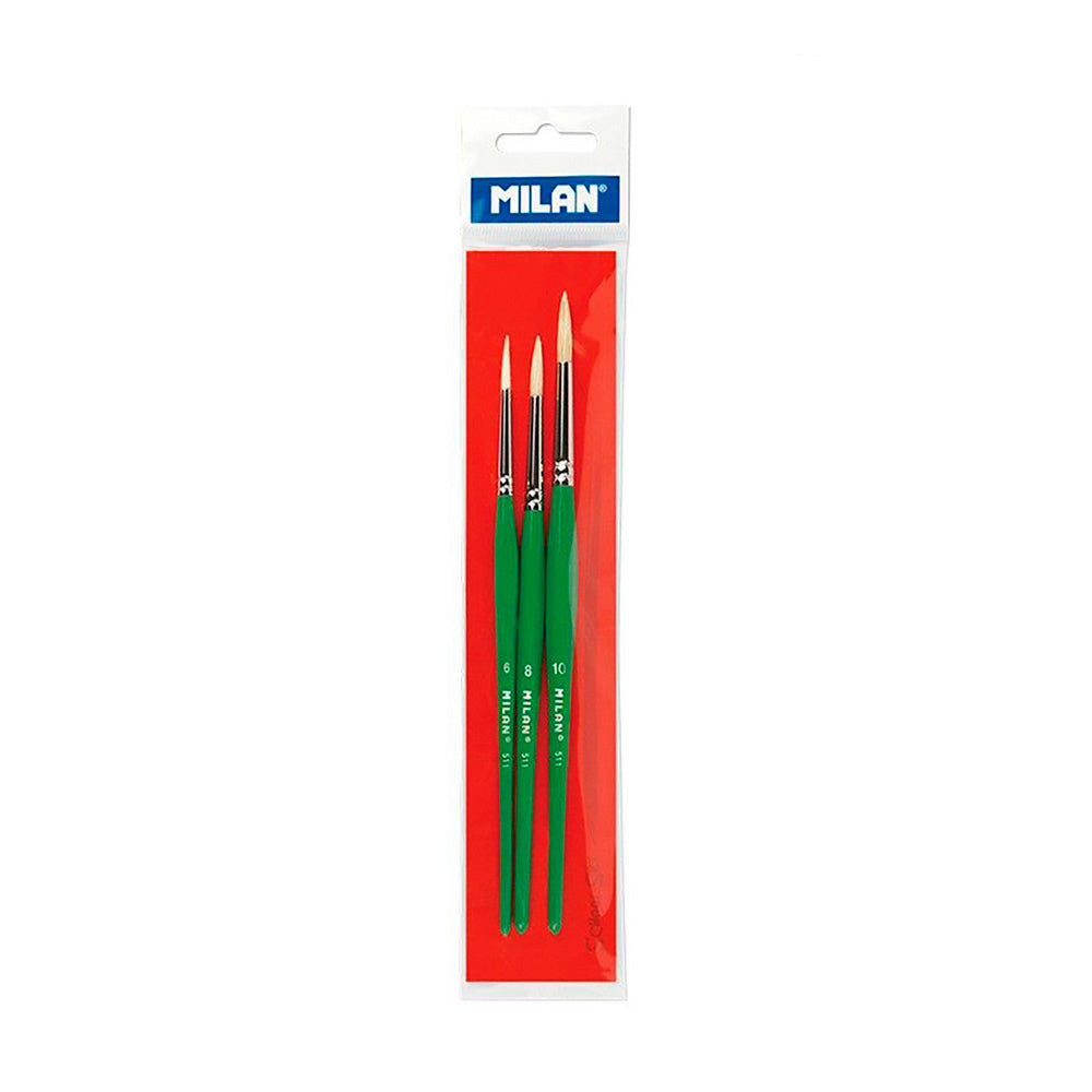 BlÃ­ster com 3 pincÃ©is escolares para cola e tempera serie 511 nÂ°6, 8 e 10 milan_0