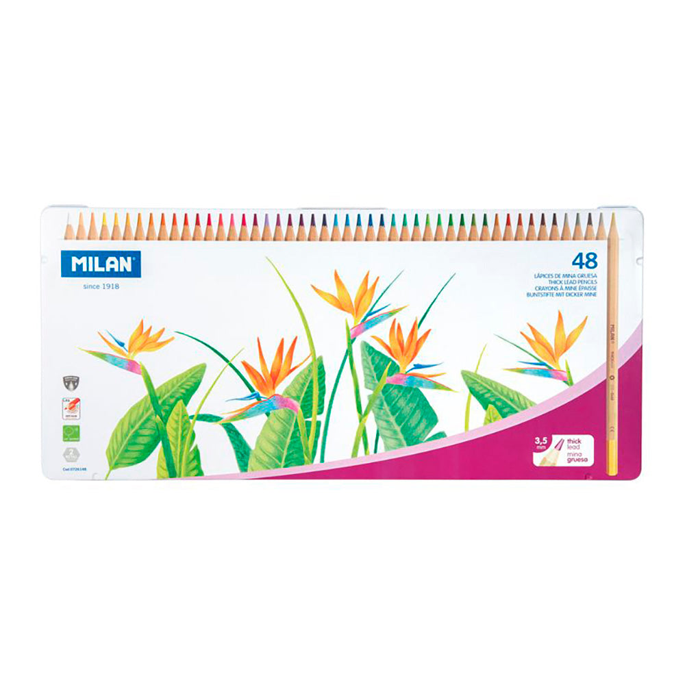 Caixa metÃ¡lica com 48 lÃ¡pis de cor mina grossa de Ã¸3,5mm hexagonais milan_0