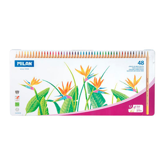 Caixa metÃ¡lica com 48 lÃ¡pis de cor mina grossa de Ã¸3,5mm hexagonais milan_0