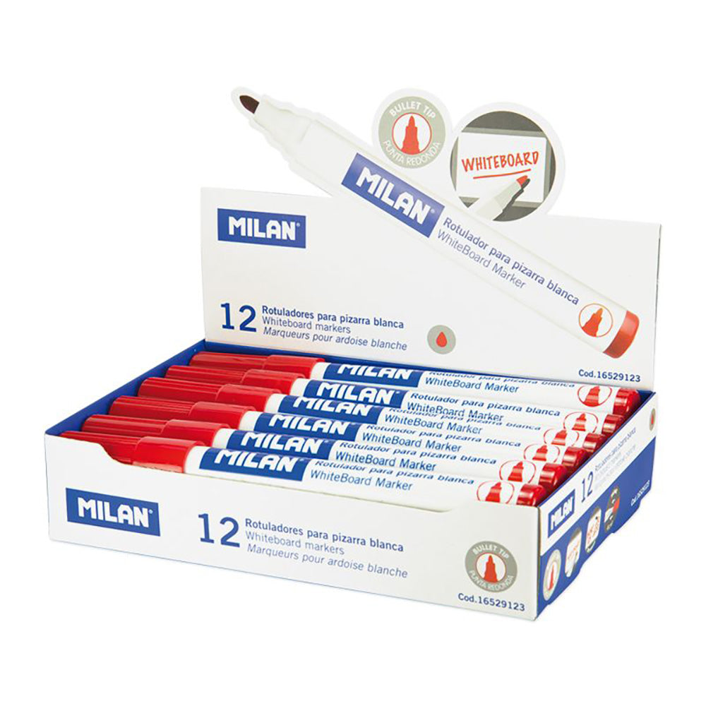 Caixa de 12 marcadores vermelhos Ã¸4,7mm para quadro-branco milan_0