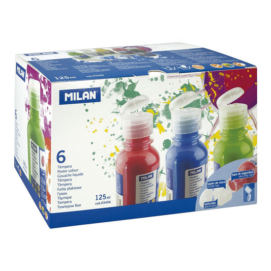 Caixa de 6 frascos 125ml de tempera cores sortidas milan_0