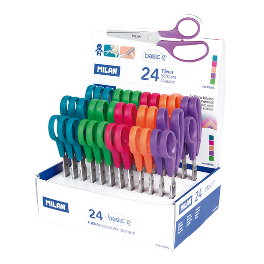 Caixa espositora com 24 tesouras basic 13,3cm milan cores/modelos sortidos_0