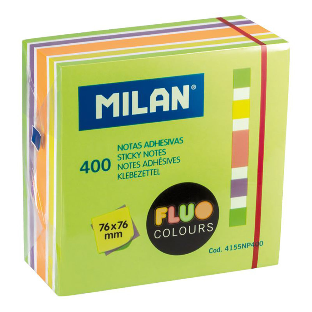 Bloco de notas 400 folhas adesivas cores fluor 76x76mm milan_0