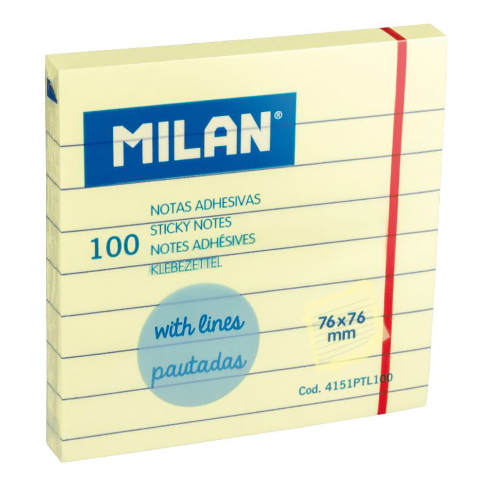 Bloco de notas 100 folhas adesivas amarelo claro pautadas 76x76mm milan_0