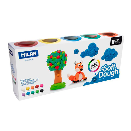 Caixa de 10 frascos de 85g plasticina bÃ¡sico soft dough milan_0