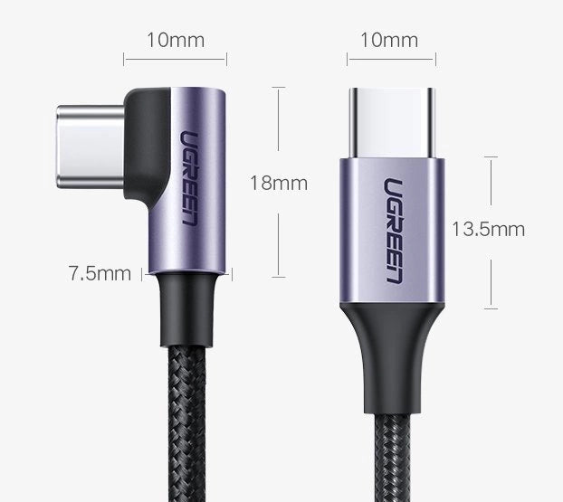 Ugreen US255 50123 USB-C (straight) / USB-C (angled) PD QC cable 60W 3A 1m - gray_15