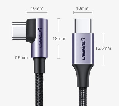 Ugreen US255 50123 USB-C (straight) / USB-C (angled) PD QC cable 60W 3A 1m - gray_15