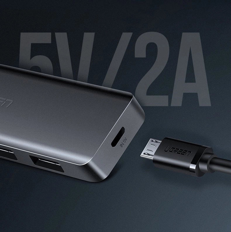 Ugreen USB HUB - 4x USB 3.2 Gen 1 with micro USB power port gray (CM219 50985)_12