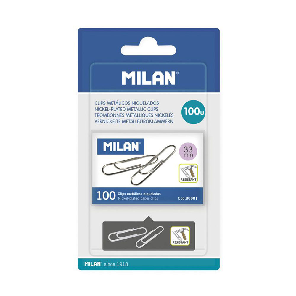 BlÃ­ster 1 caixa de 100 clipes metÃ¡licos 33mm milan_0