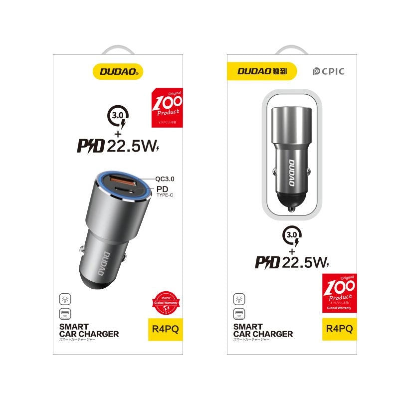 Dudao USB / USB Car Charger Type C Power Delivery Quick Charge 22.5 W Gray (R4PQ)_4