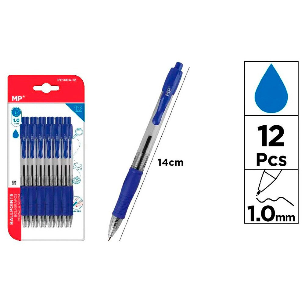 Caneta esferogrÃ¡fica retrÃ¡til azul, 12 un, blister_0