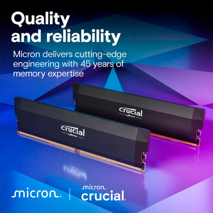 Memória RAM UDIMM Crucial Pro Overclocking 32GB (2x16GB) DDR5-6000MHz (AMD Expo/Intel XMP) CL36 (36-38-38-80) 1.35V Preta