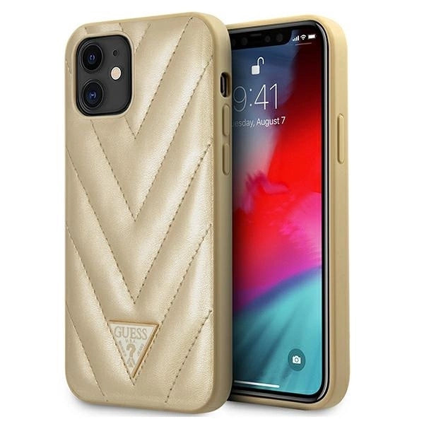 Guess GUHCP12SPUVQTMLBE iPhone 12 mini 5.4" gold/gold hardcase V-Quilted Collection_0