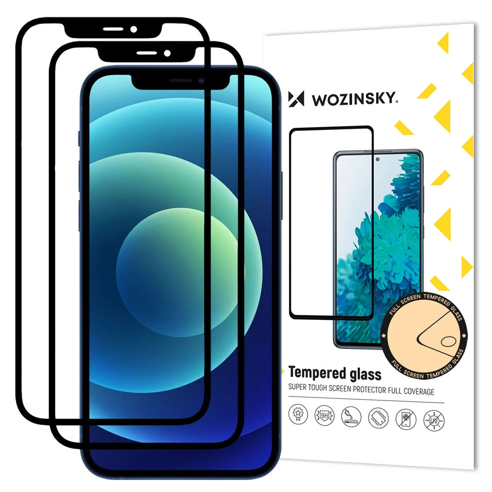 Wozinsky 2x Tempered Glass Full Glue Super Tough Screen Protector Full Coveraged with Frame Case Friendly for iPhone 12 Pro / iPhone 12 black_0