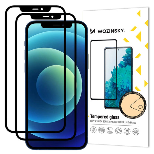 Wozinsky 2x Tempered Glass Full Glue Super Tough Screen Protector Full Coveraged with Frame Case Friendly for iPhone 12 Pro / iPhone 12 black_0