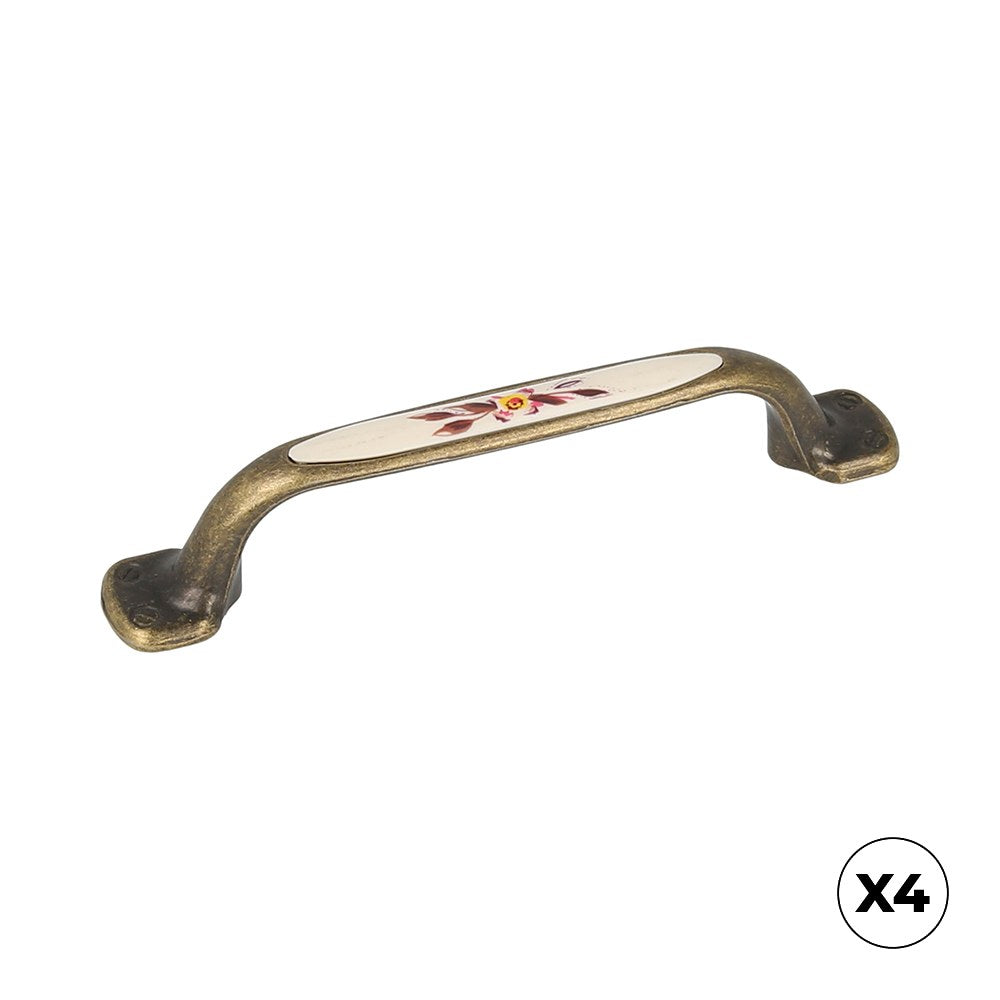 Puxador de mÃ³vel tipo asa, modelo 834, em zamac e abs com acabamento em couro envelhecido e estampa floral, 96 mm, blister 4 un_0