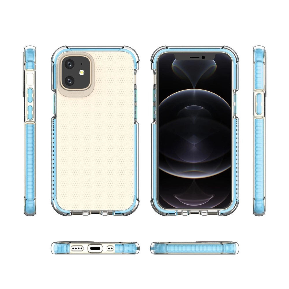 Spring Armor clear TPU gel rugged protective cover with colorful frame for iPhone 12 mini blue_2