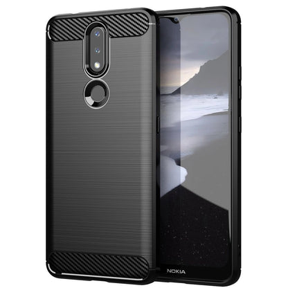 Carbon Case Flexible Cover TPU Case for Nokia 2.4 black_0