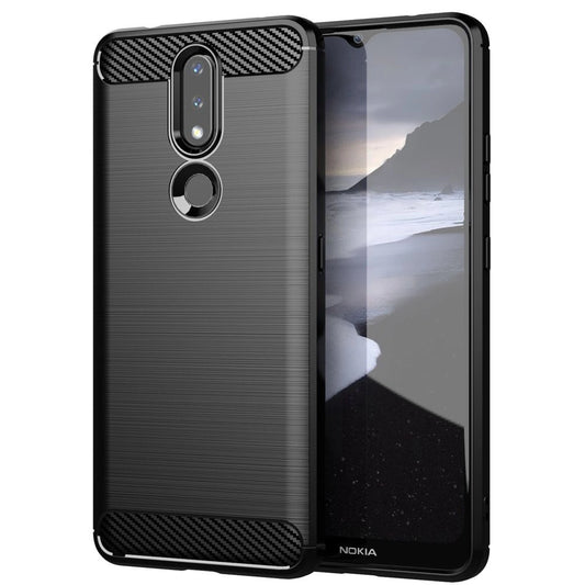 Carbon Case Flexible Cover TPU Case for Nokia 2.4 black_0