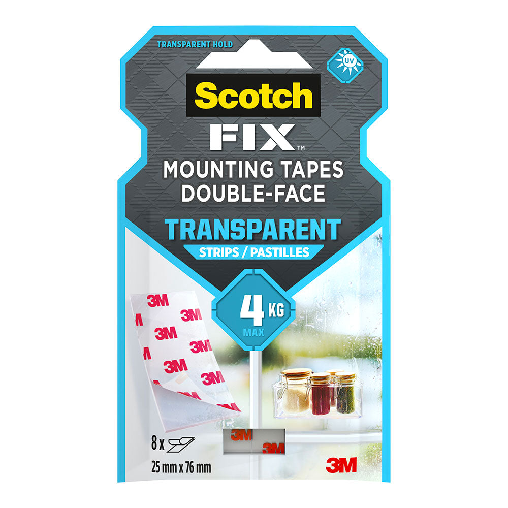 Tira adesiva dupla face, transparente, 25 mm x 76 mm, 8 unid., max 4 kg_0