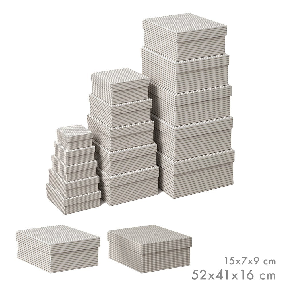 Caixas de armazenamento encaixÃ¡veis, design vichy/riscas, medidas variadas, set 15 peÃ§as_0