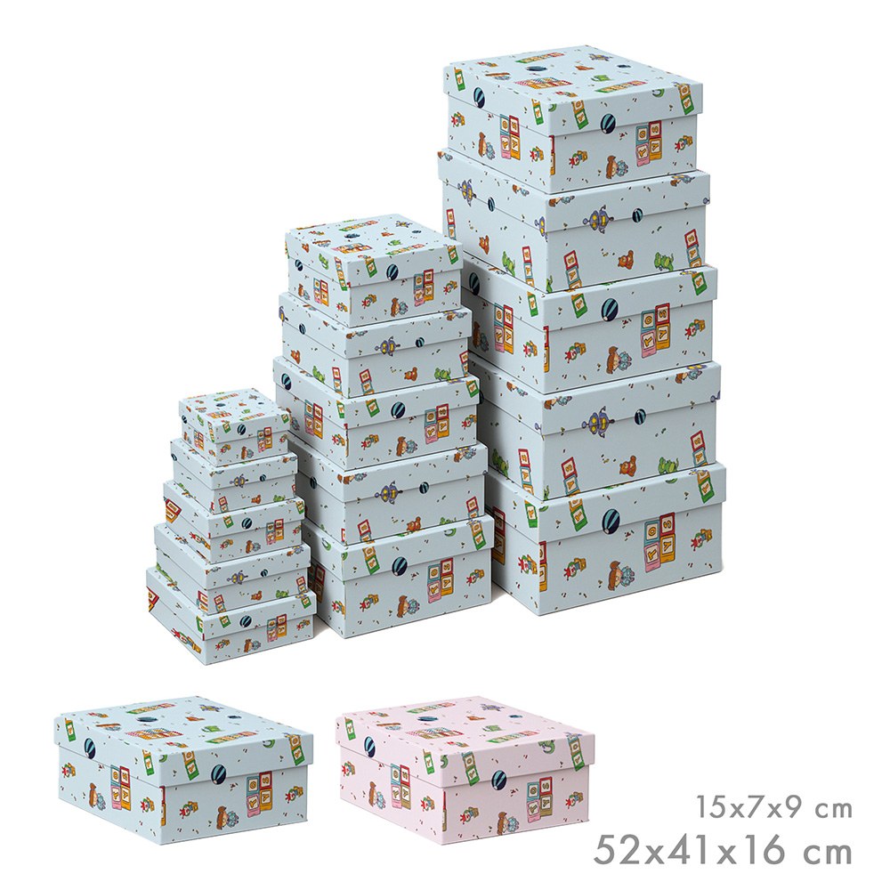 Caixas de armazenamento encaixÃ¡veis, design infantil, medidas variadas, set 15 peÃ§as_0