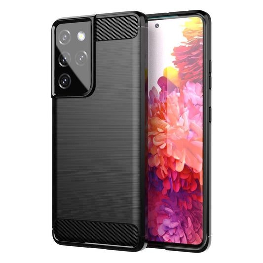 Carbon Case Flexible Cover TPU Case for Samsung Galaxy S21 Ultra 5G black_0